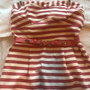 strapless pink and white mini dress